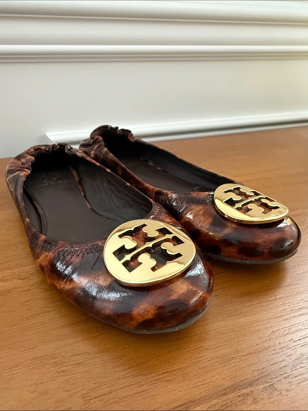 Tory Burch Tortoise Shell Reva Ballet Flat with Gold Logo